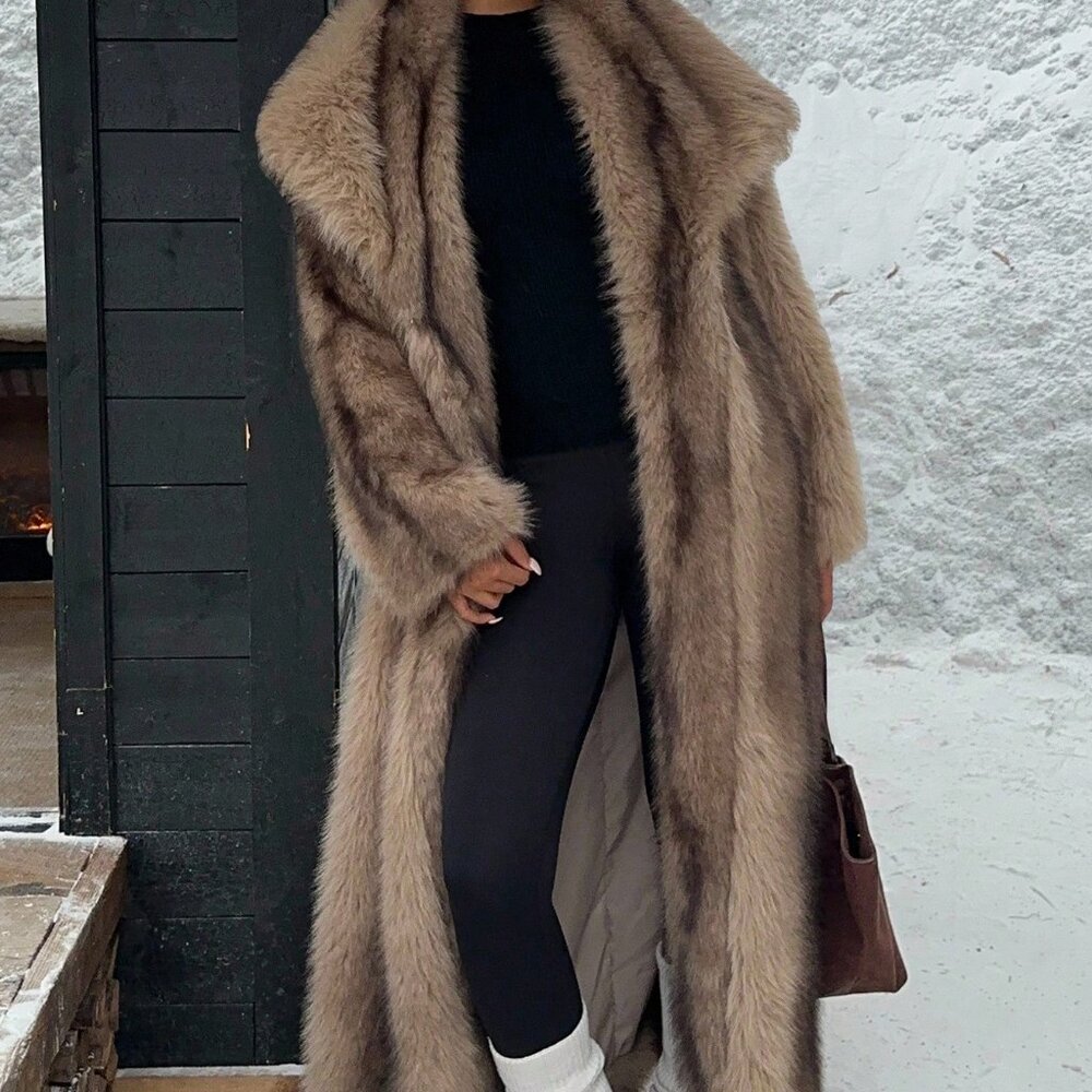 Luxury Collection Brown Streetwear style faux fur coat full length Long Jacket - Picture 7 of 8